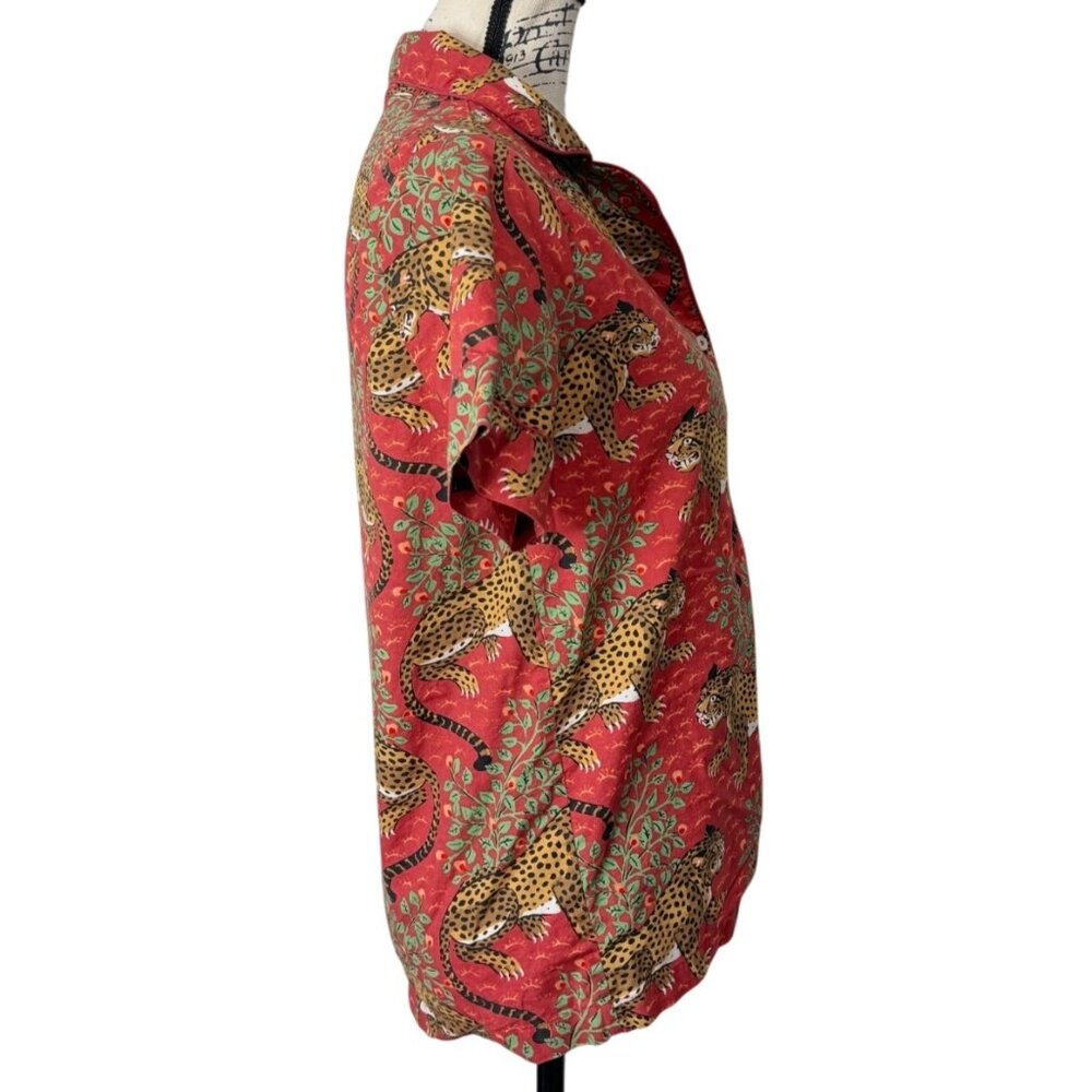 PrintFresh Womens XS Pajama Shirt Red Bagheera Leopard Short Sleeve Button-Up - Picture 3 of 9